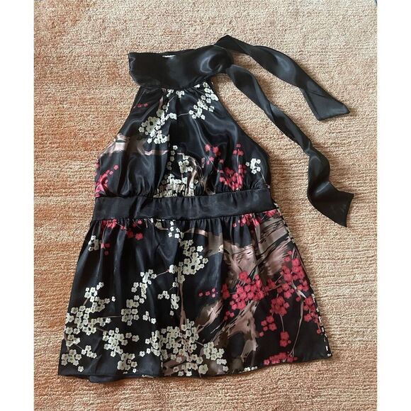 Forever  Vintage USA Sakura Print Women’s Tie Neck Sleeveless Open Back Top L - Picture 1 of 9